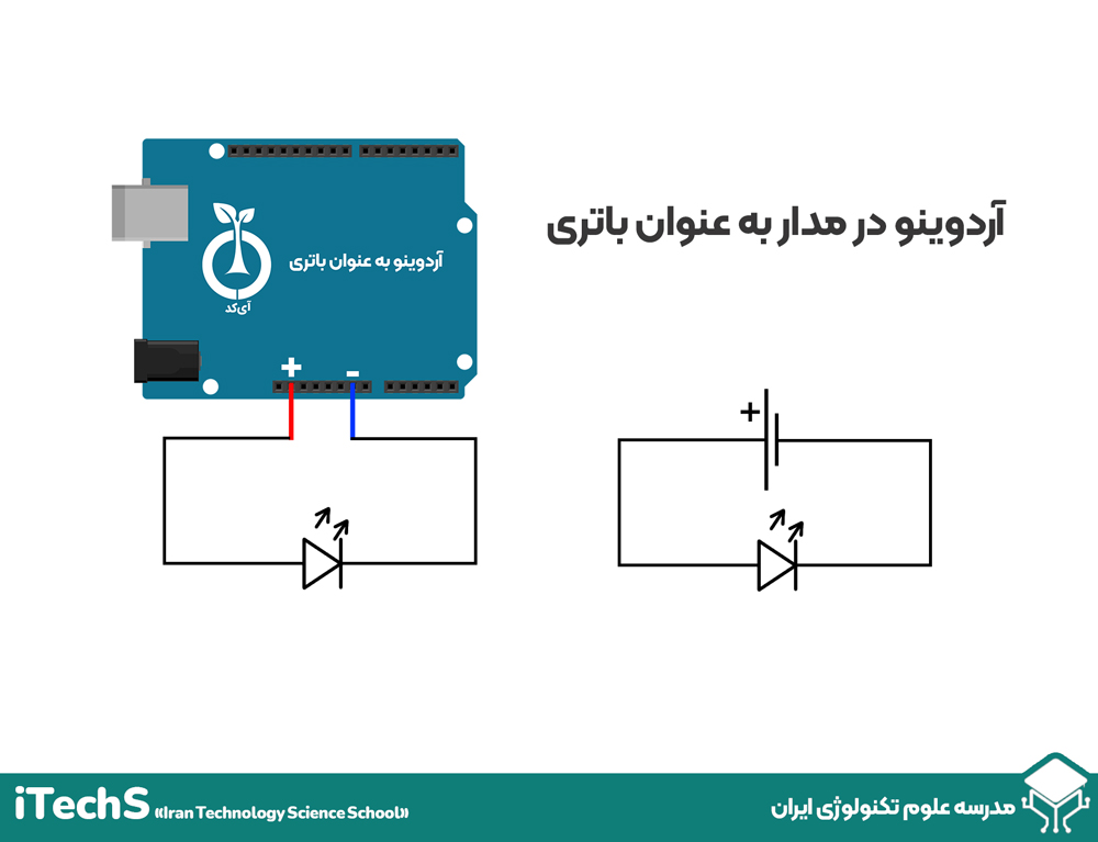 آردوینو در مدار به عنوان باتری